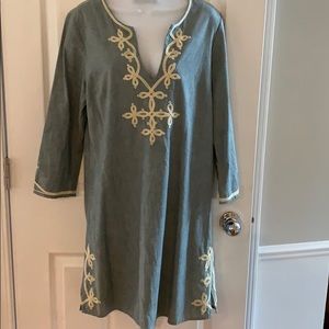Lucky Brand tunic dress, chambray embroidery, M